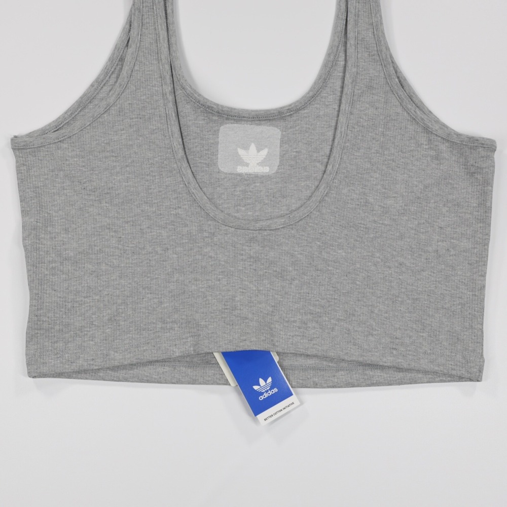 Adidas Originals Ribbed Logo Crop Top Women's Gray Tank Stretch Size XL‎ New - Picture 6 of 8